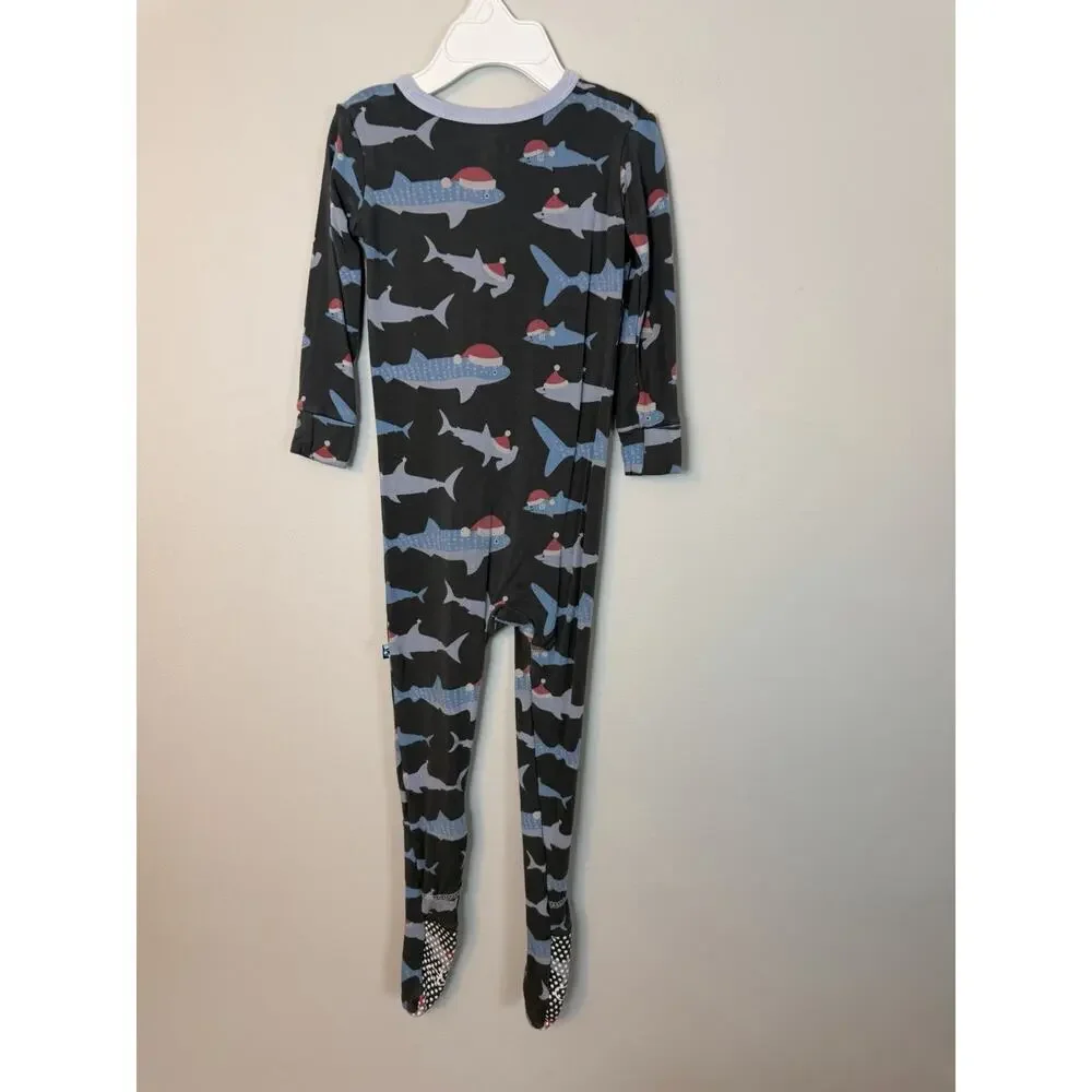 kickee pants bamboo santa shark footie pajamas size 2T